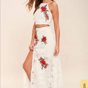Lulu’s 2 piece ivory lace maxi dress “take a vow”